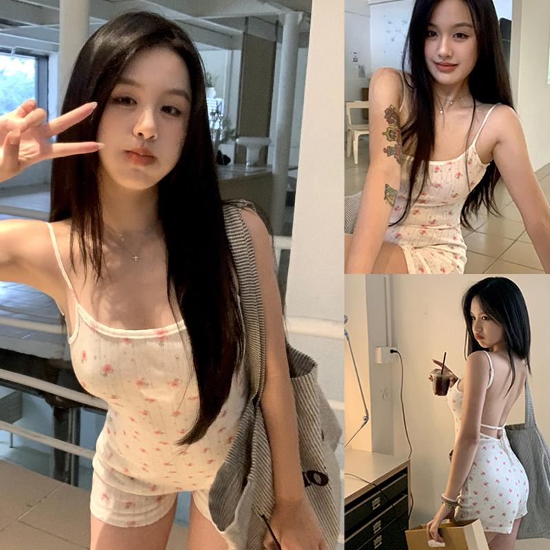 Women's Bodysuit ,Women Floral Jumpsuit, Backless Sleeveless Tie-up Slim Fit Summer Bodysuit Clubwear 7
