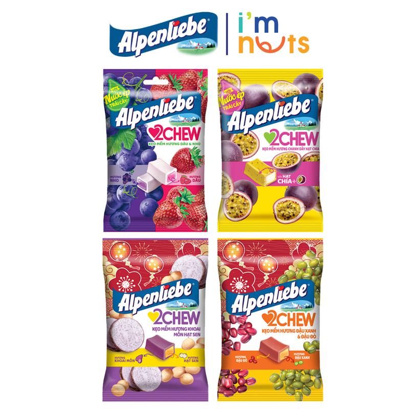 Kẹo mềm Alpenliebe 2Chew đủ vị gói nhỏ và gói lớn tiện lợi