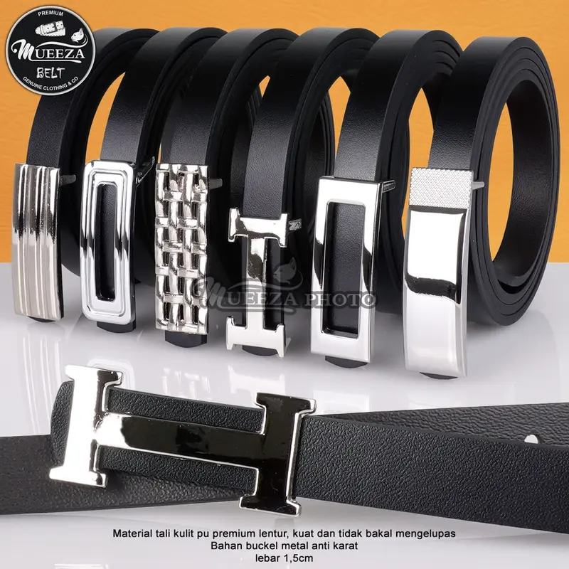 Ikat Ban Pinggang Wanita Cantol Fashion Kulit PU Gasper Sabuk Cewe Womens Belt 1.5MBIAN 1.5cm B Silver Aksesoris 3