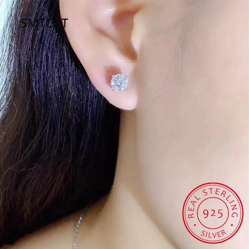 Bông Tai Đinh tán Moissanite, Bạc Sterling 925 100%, 2 Carat Thật, 8Mm, Đinh Bốn Móng, Dành Cho Phụ Nữ, Đồ Trang Sức Tốt Cho Đám Cưới Lấp Lánh 4