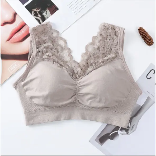 ᵖGˡiͣʸrl Bra Push Up Seamless Tanpa Kawat / Pakaian Dalam BH V neck Hiasan Renda Motif Bunga / Celana Legging YOGA Sport Olahraga GYM / Bralette Renda / Setelah Olahraga Wanita 1036 4