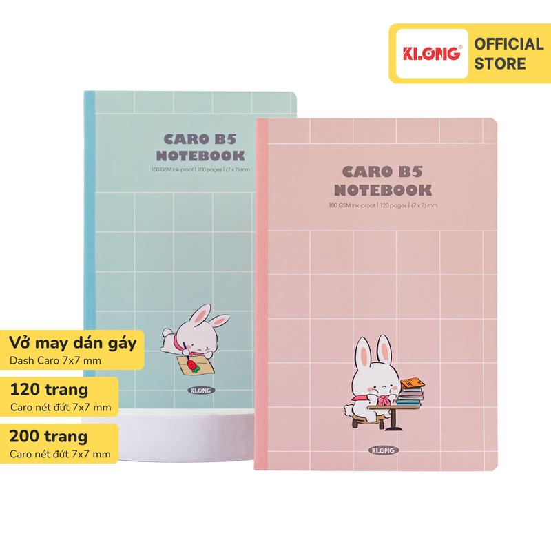  Vở Dash Caro  7x7 mm may dán gáy KLONG B5 100GSM 120 200 trang 