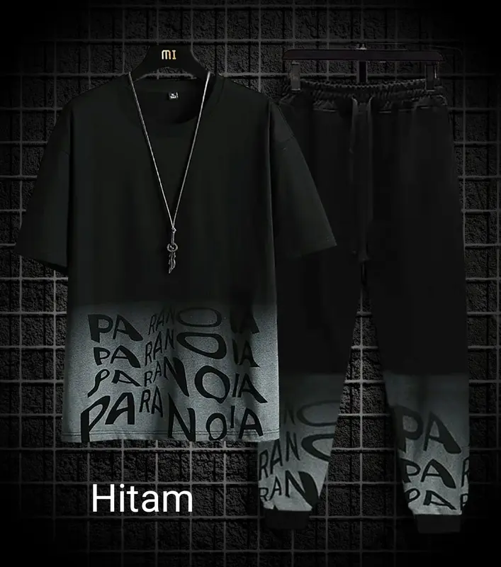 Bisa Cod/Setelan Paranoia - Setelan Atasan Kaos Celana Jogger/1 set outfit cowok (M-L) 2