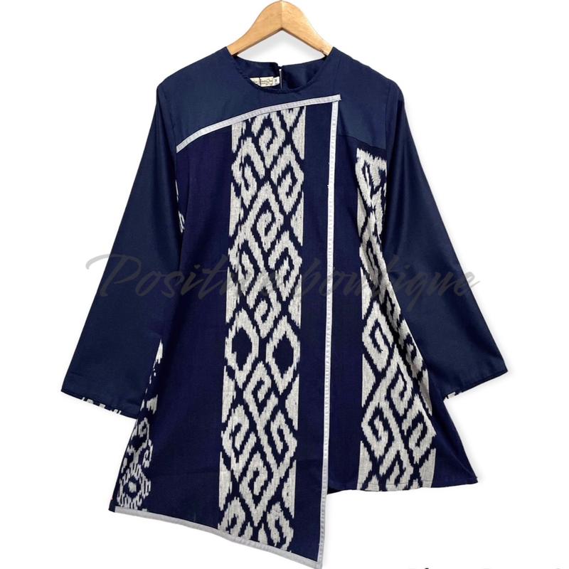 Blus couple kombinasi  tenun Bianca (B30) Batik Katun Toyobo Atasan Wanita Panjang Tangan 2