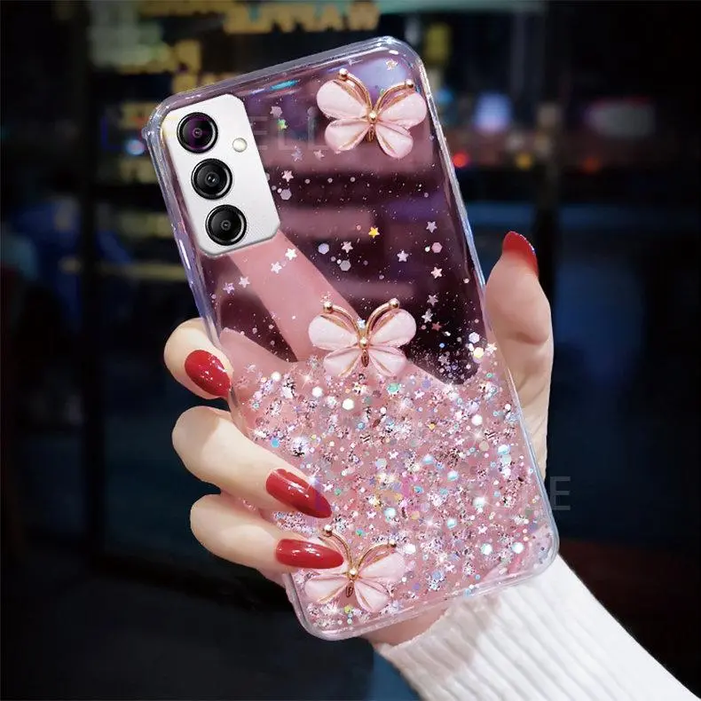 Ốp Điện Thoại Cho Samsung Galaxy, Tương Thích Với A35, A55, A15, A05, A05S, A34, A54, A04s, A13, A14, M32, M52 5G, Thiết Kế Bướm Kim Cương Giả, Ngôi Sao Lấp Lánh, Ngôi Sao Lấp Lánh, Ốp Lưng Bảo Vệ, Ốp Lưng Lấp Lánh Silicon Mềm Trong Suốt