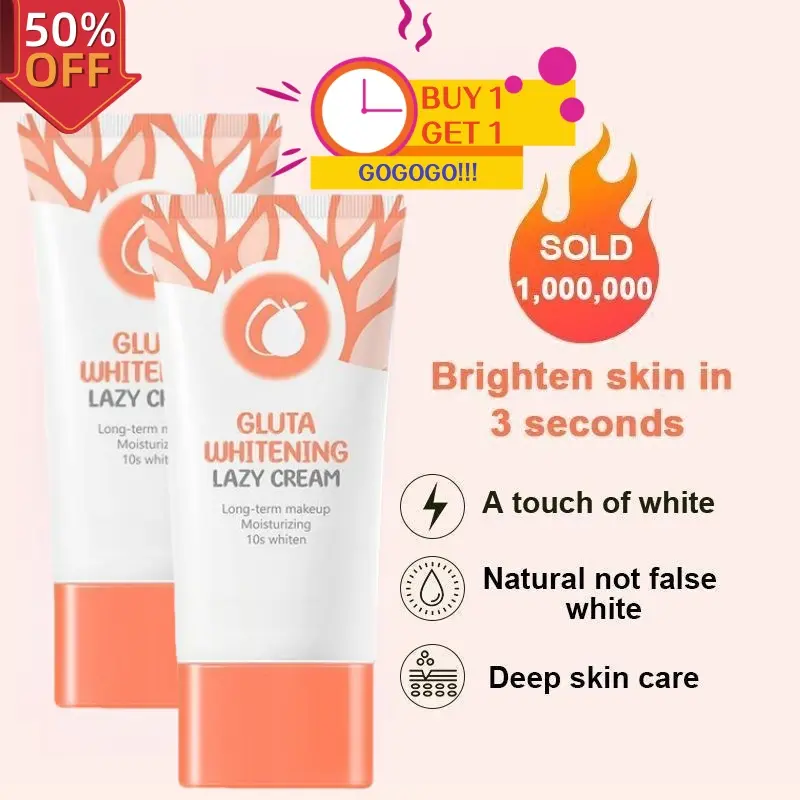 Buy 1 get 1 free Gluta Whitening Lazy Cream - Moisturizing and brightening face cream, hydrating and moisturizing before makeup, suitable for all skin types