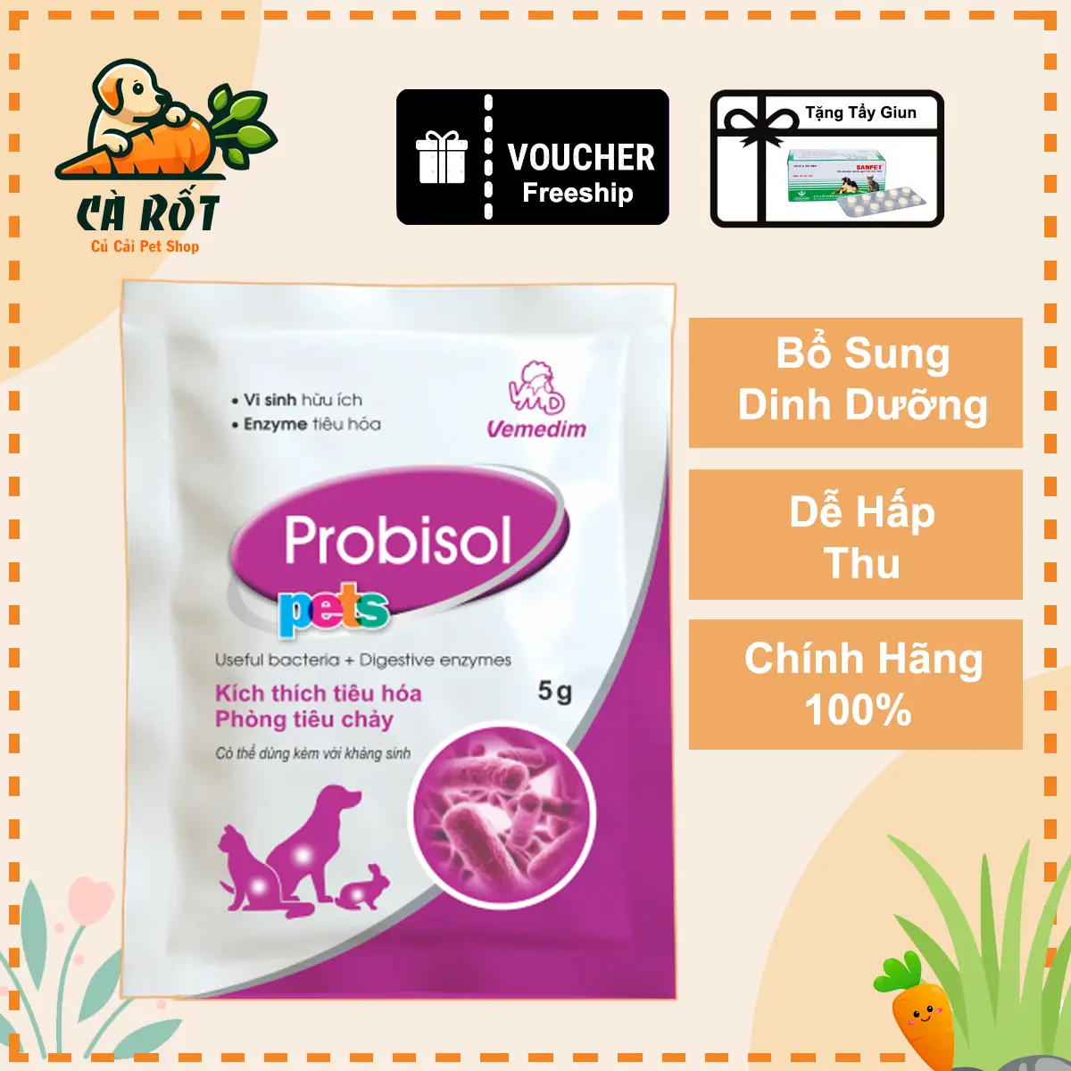 MEN TIÊU HÓA CHO CHÓ, MÈO - Vemedim PROBISOL PETS