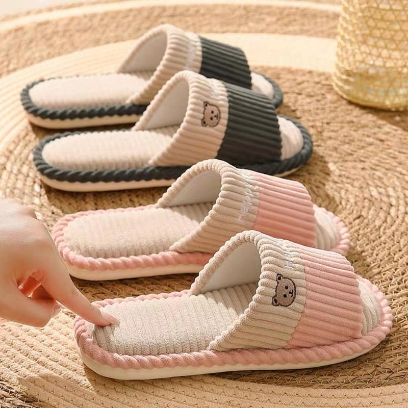  Dép Bông Gấu Đi Trong Nhà Đế Bằng Hở Mũi Thoáng Mát Thời Trang Chống Trượt 