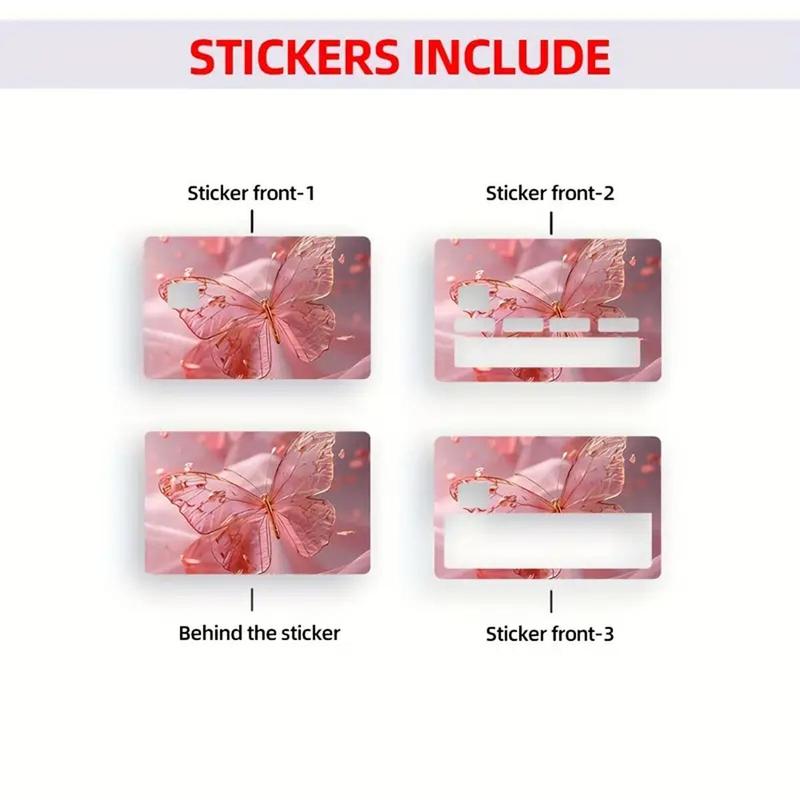 Butterfly Pattern Credit Card Sticker, 4 Counts/set Colorful Self Adhesive Debit Card Skin, Decorative Card Sticker for Women & Girls 2
