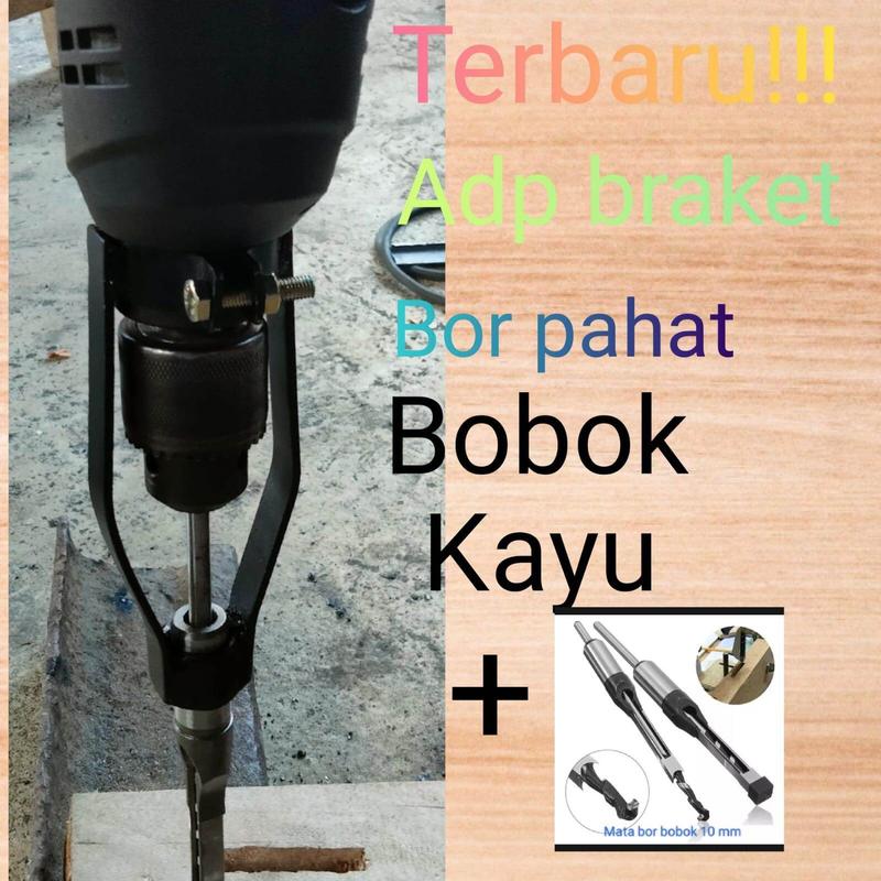 Dudukan bor bobok kayu+mata bor bobok 10mm Adaptor bor bobok kayu dengan mata bor bobok kayu 10mm pertukangan kayu bobok kayu bor manual 4