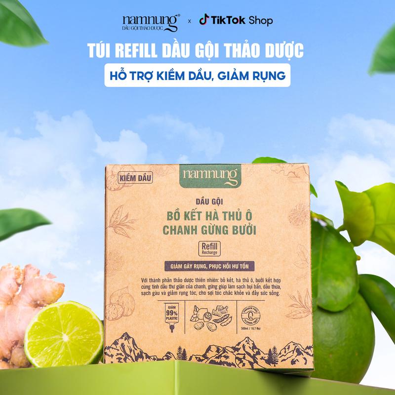 [Rẻ vô địch]Dầu gội thảo dược NamNung, Dầu gội hỗ trợ giảm rụng kiềm dầu dạng túi 500ml chiết xuất thiên nhiên Bồ kết hà thủ ô Chăm sóc tóc, Dưỡng tóc nữ dành cho da đầu dầu bết Tiết kiệm bảo vệ môi trường