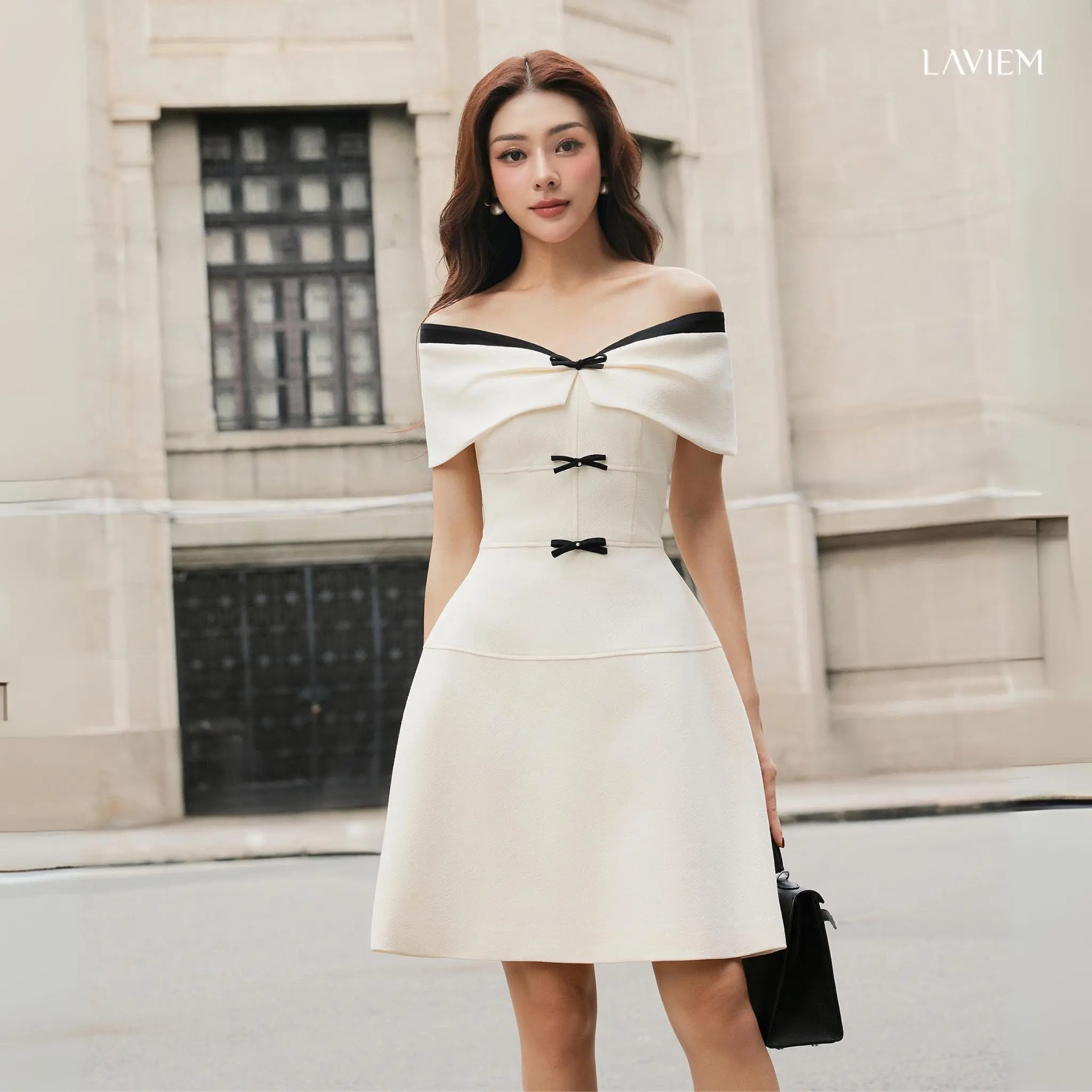 LAVIEM - Váy thiết kế trễ vai phối nơ - Ella Dress