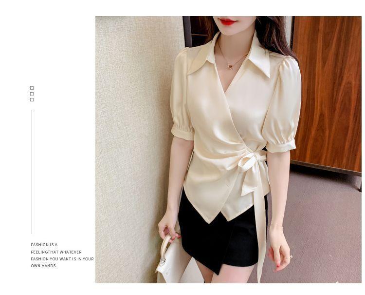 Product Introduction of Áo Sơ Mi Voan Sang Trọng Cao Cấp, Dành Cho Nữ, Trang Phục Mùa Hè, Eo Bó Sát, Phong Cách Phương Tây, Áo Sơ Mi Cổ Chữ V, Thường Ngày Và Bó Sát, Thanh Lịch, Áo ngắn Tay Năm 2025 21