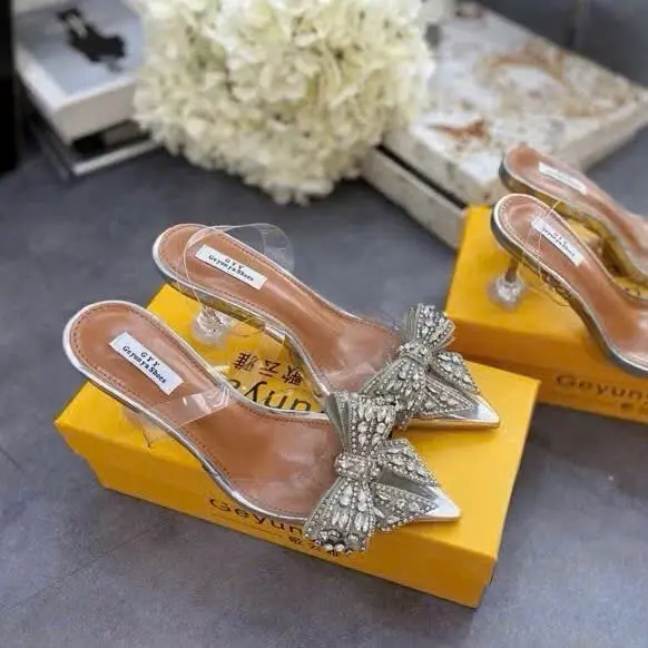 Sandal bít mũi mica mềm dẻo nơ đá mới siêu xinh - 6P