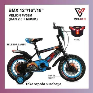 SEPEDA ANAK LAKI BMX VELION V52M BAN 2.50 UKURAN 12" 16" 18" INCH USIA 2-8 TAHUN - BARU - Biru, 12