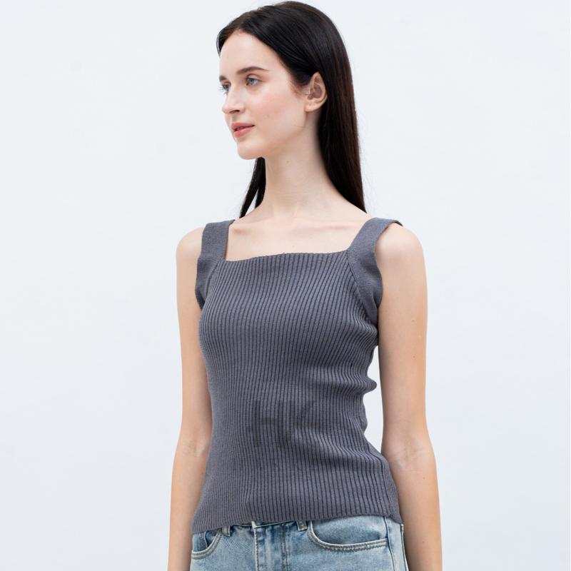 Tank Top SQUARE NECK RAJUT KOREAN STYLE SANTAI Stretch Wanita Atasan Crop Cewek Dewasa atasan  rajut 4