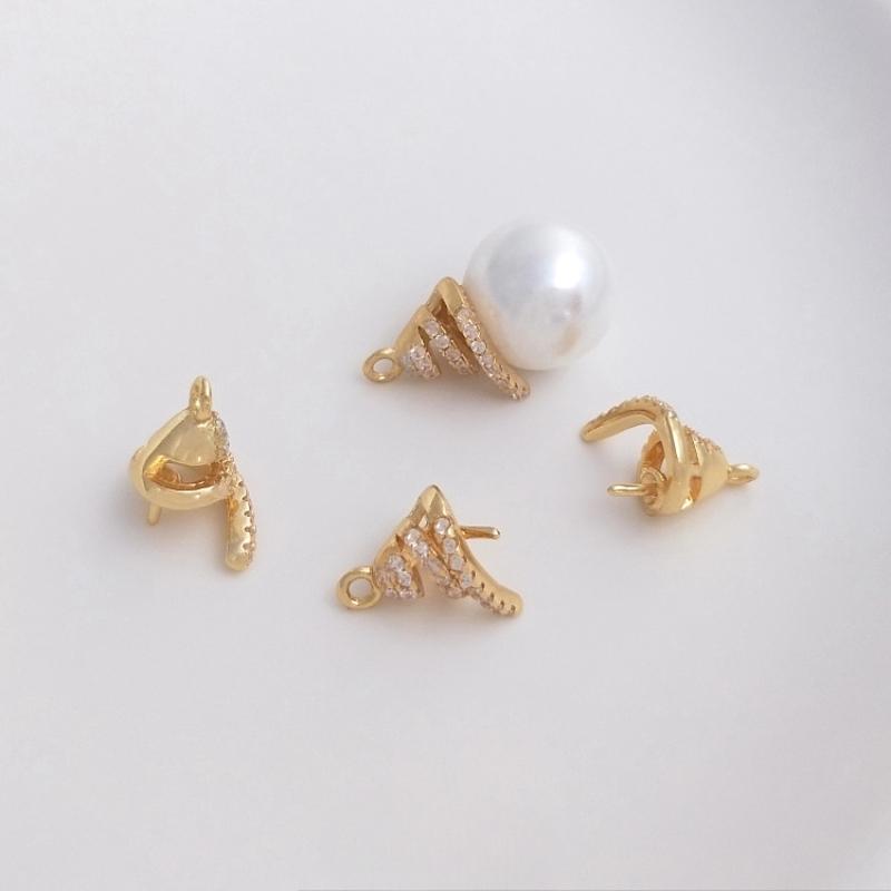 Pendant, Bead Holder, 2 pieces, Wholesale, DIY, 14K, Gold Plated, Color Preserved, Micro Inlaid Zirconium, Half Hole, Crystal, Spiral, Empty Holder, Handmade, YY-88, Adhesive Beads, Accessories 3