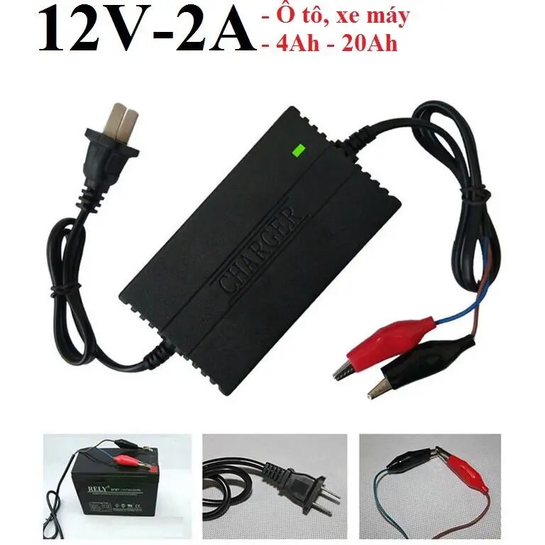 Máy sạc bình ắc quy 12v 2a từ 4-20ah sạc bình ắc quy xe máy sạc bình ắc quy 12V(Đen)  Phụ Tùng Phụ Kiện