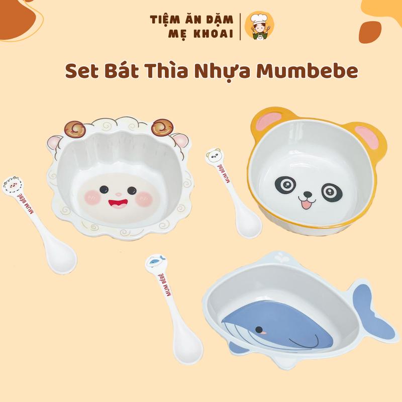Bát ăn dặm cho bé kèm thìa Mumbebe, hình thú dễ  thương, chất liệu nhựa Melamine chịu nhiệt cao cấp an toàn cho bé