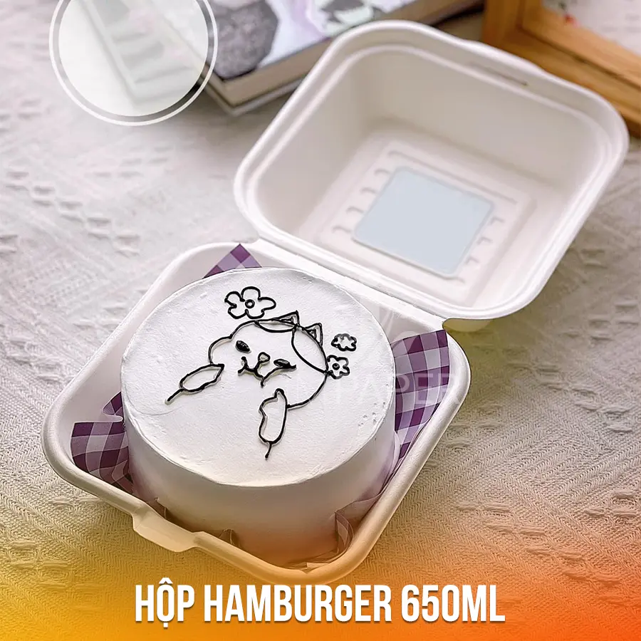 Set 50 Hộp Bã Mía Vuông 15x15x8 - 650ml - Đựng Bánh Kem, Hamburger, Xôi, Bánh Bao