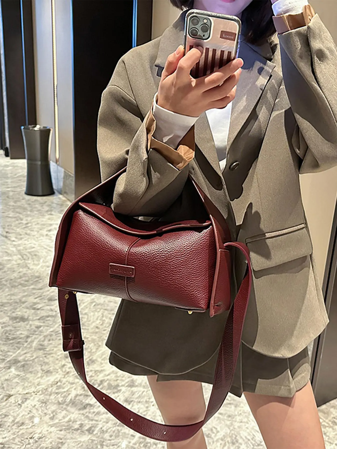 Women's Elegant Solid Color Shoulder Bag, Fashionable PU Leather Crossbody Bag for Daily Used, Casual Trendy Versatile High-quality Daily Commuting Bag