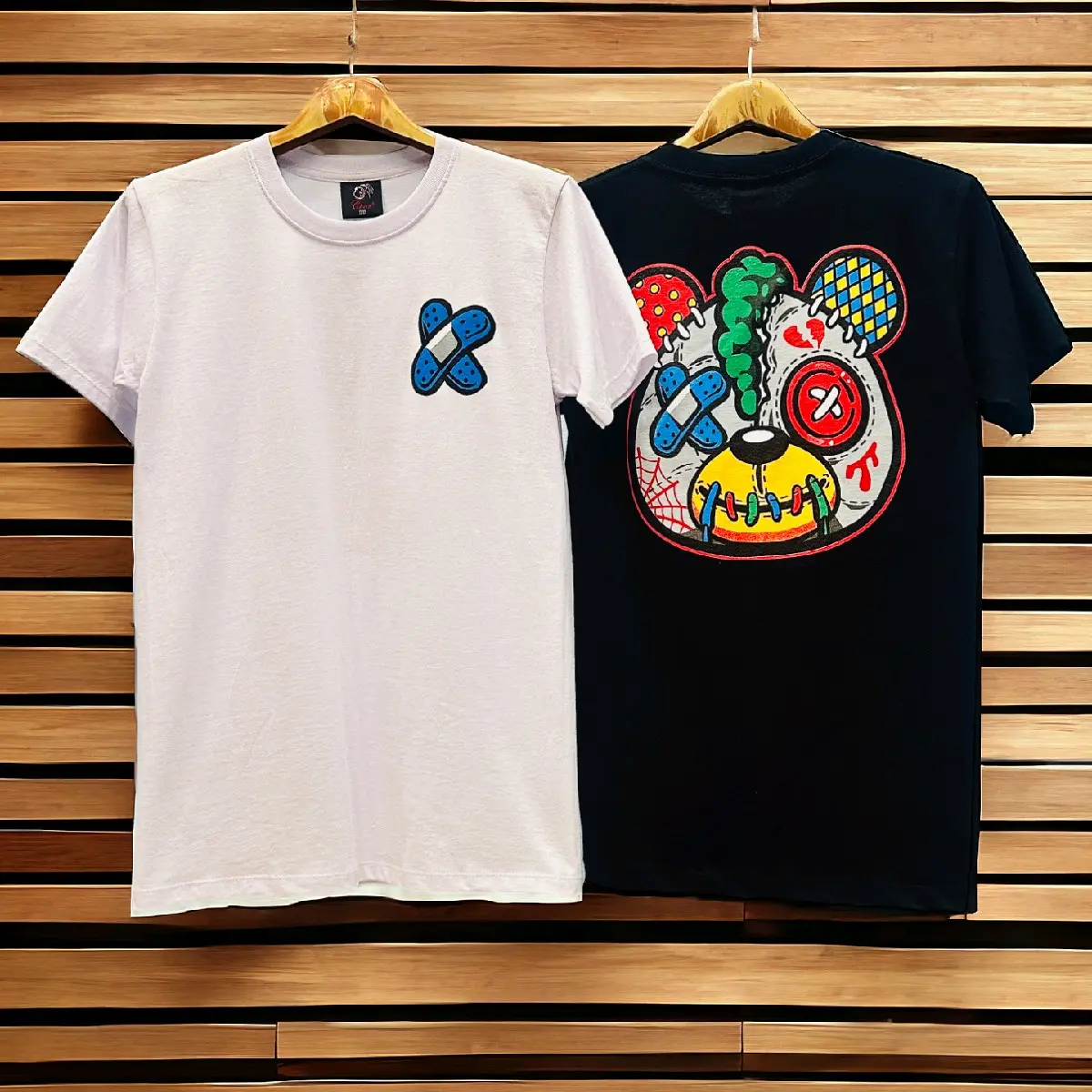 3เสื้อยืด หมีตาปิด สกรีนหน้า-หลัง คอตตอน100% สกรีนจม S-2xl  ไร้ตะเข็บข้าง