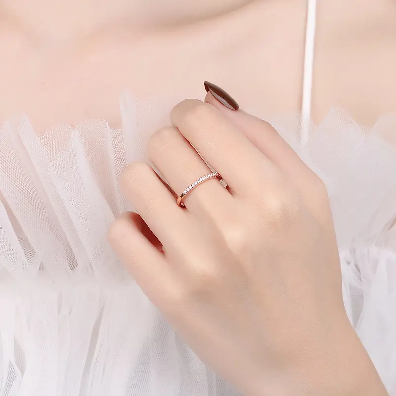 【T1】925 Sterling Silver Cubic Zirconia Eternity Ring 4
