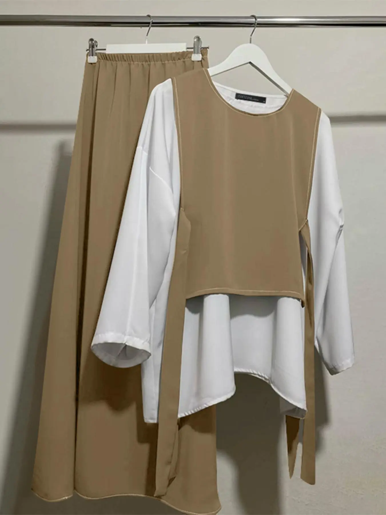Women's 2 in 1 Colorblock Top & Skirt Two-piece Set, Casual Fashion Cozy Top & Long Skirt for Daily Outdoor Wear, Ladies Clothes for All Seasons, Year-round Clothes Set