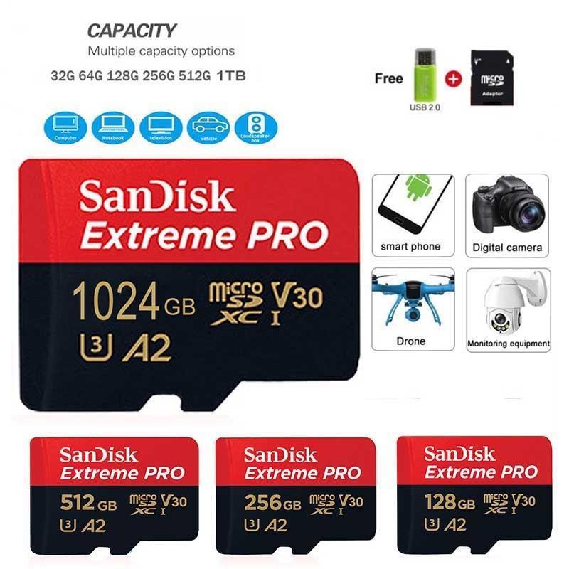 Thẻ nhớ Micro SD, Extreme PRO, 256GB UHS-I, 512GB, 1TB, 64GB, TF Card, Class10, U3, V30, A2, cartao de memoria 0