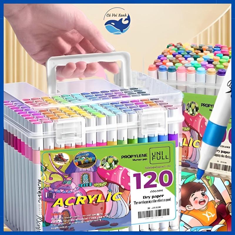 Bút màu acrylic marker 60/100/120 màu - Màu acrylic Thế hệ mới Chống Thấm, Vẽ Lên Được Nhiều Chất Liệu