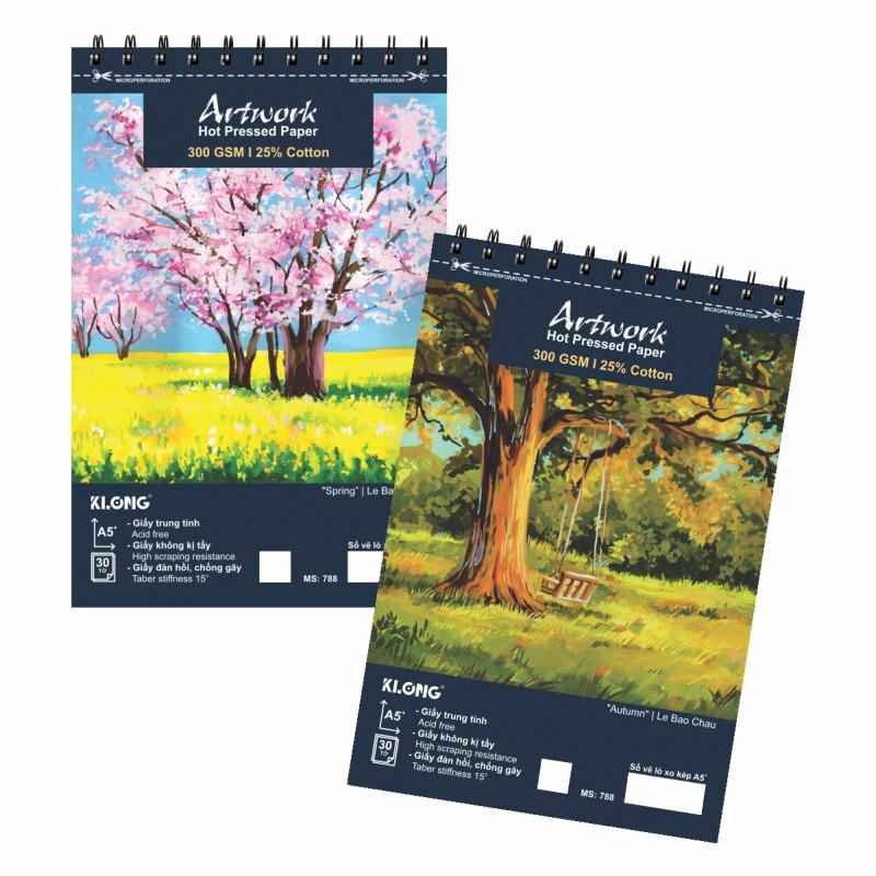  Sổ vẽ màu nước cao cấp Artwork Hot Pressed KLONG A5+ 300GSM 25% cotton 30 tờ MS: 788 