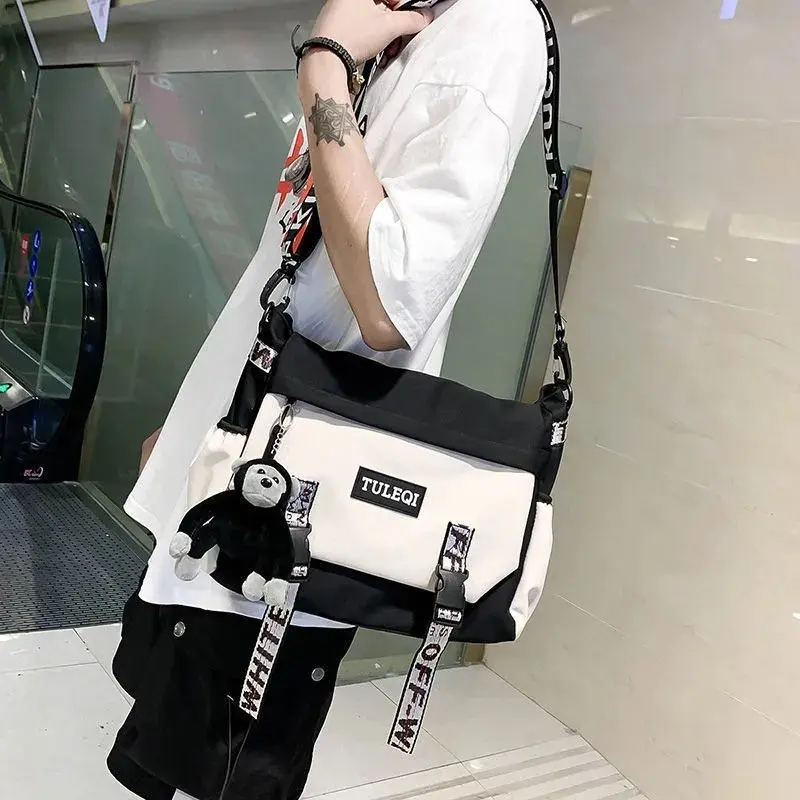 กระเป๋าสะพายไหล่ ผ้าแคนวาส ขนาดใหญ่ จุของได้เยอะ แฟชั่นญี่ปุ่น สําหรับผู้ชาย และผู้หญิง และนักเรียน