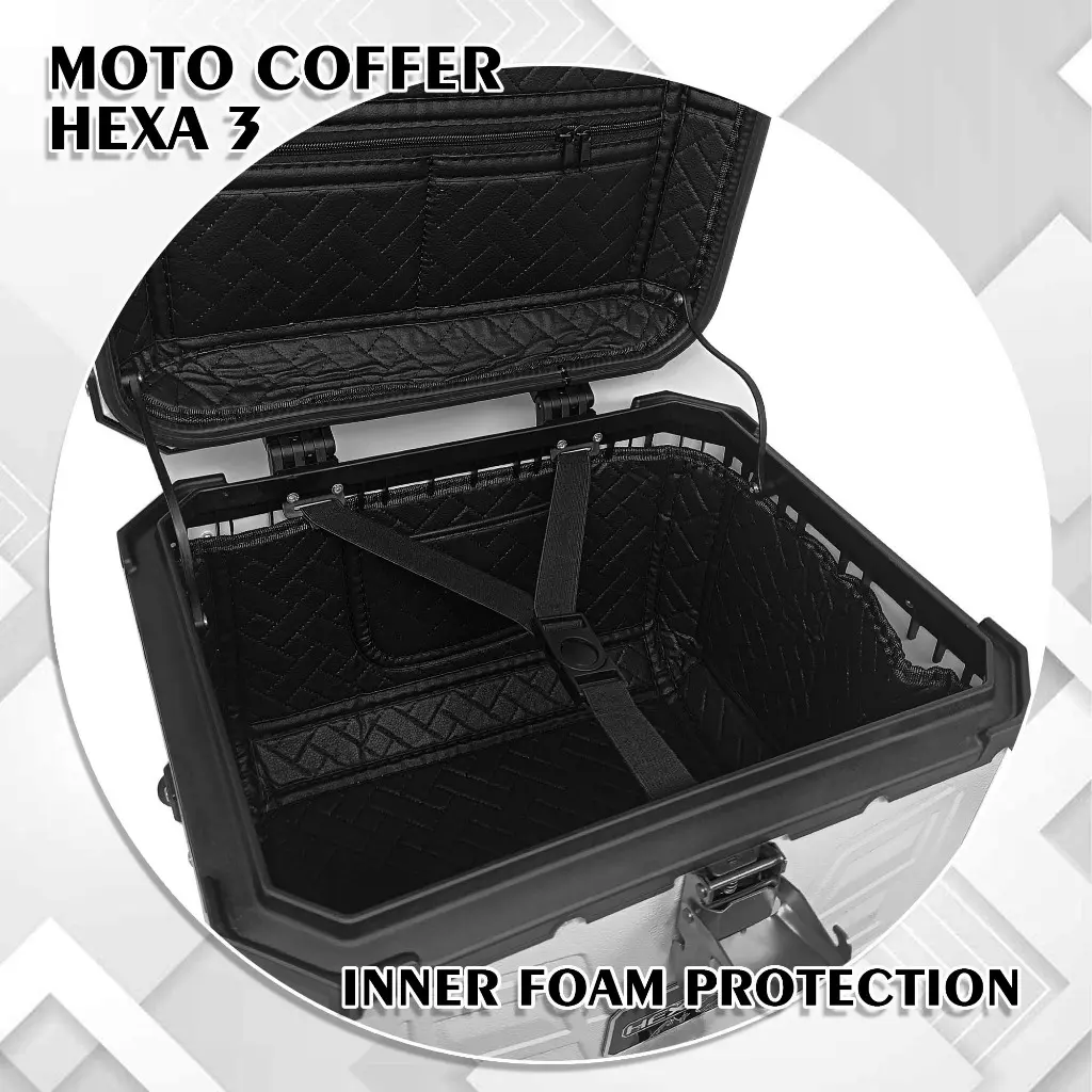 Moto Coffer HEXA 3 Alloy Top Box 45L Liters 6.8kg Compartment Moto Box Helmet Luggage Trunk Storage - TikTok Shop Philippines Moto Coffer HEXA 3 Alloy Top Box 45L Liters 6.8kg Compartment Moto Box Helmet Luggage Trunk Storage - TikTok Shop Philippines