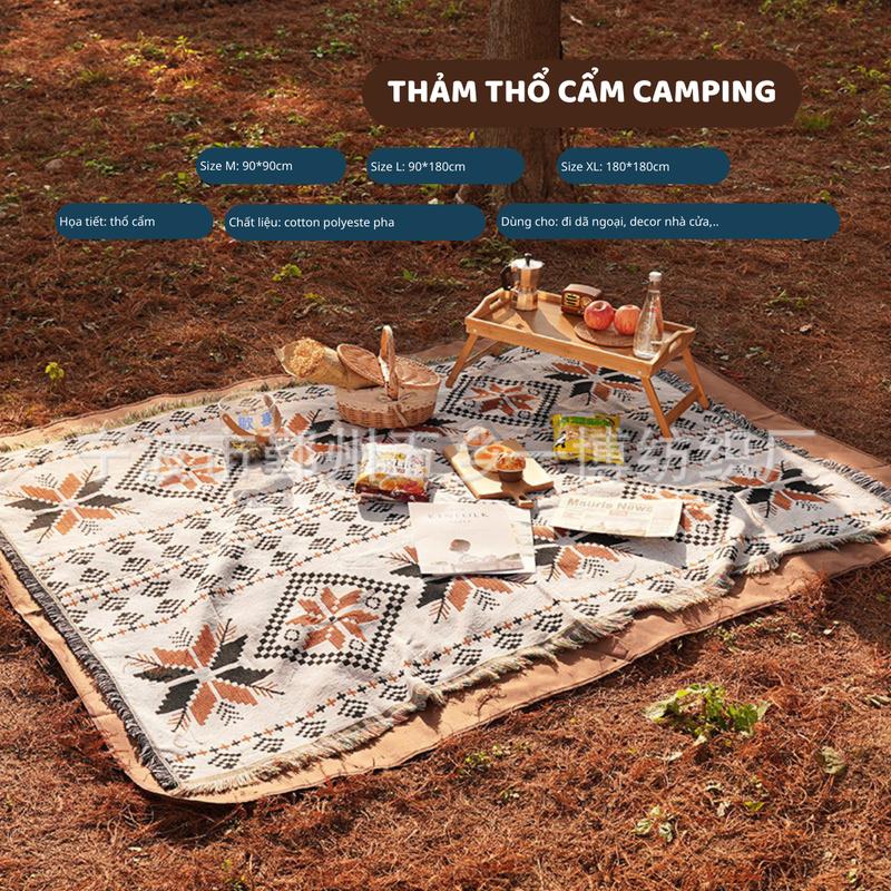 Thảm picnic Thổ Cẩm, camping, cắm trại, chất liệu cotton mềm mại, tiện lợi khi mang đi Du Lịch Dã Ngoại DCP39