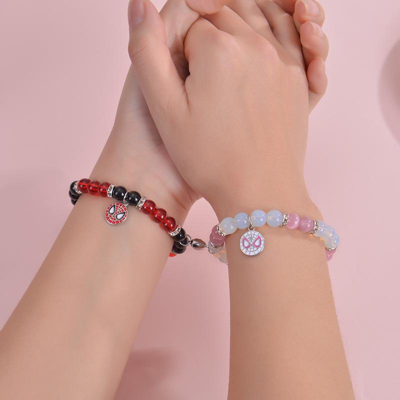 Product Introduction of spiderman bracelet, gwen and miles couple bracelet, love heart magnetic 2