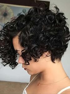 6 Inch Short Curly Wigs for Women, Gorgeous Fluffy Wigs with Blunt Bangs, Human Hair Wigs for Party, Daily Use