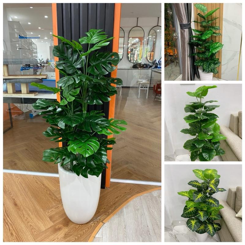Cây trầu bà, cây lá rùa, cây lá rách cao 1m2 giả, cây giả trang trí, decor phòng, trang trí
