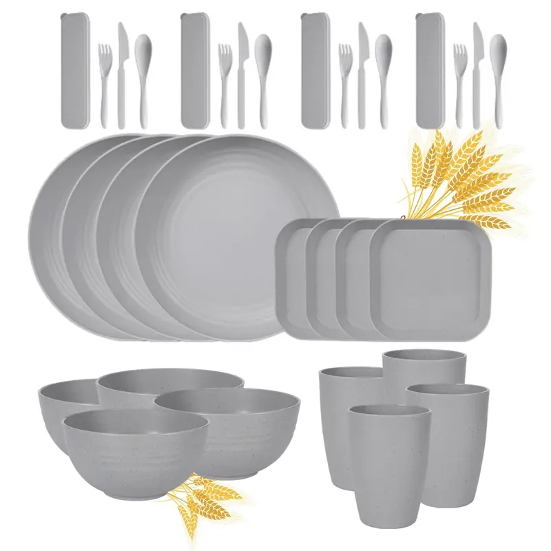 Reusable Cutlery Set, 32pcs/set Including Plate, Bowl, Cup, Knife, Fork & Spoon, Portable Tableware Set for Home Kitchen Picnic Camping Party, Fathers Day Gift 7