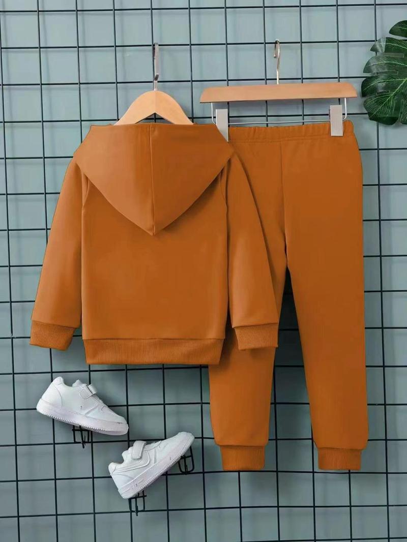 Product Introduction of Toddler Boy's Letter Print Hoodie & Elastic Waist Sweatpants Set, Long Sleeve Pullover Top & Jogger Pants, Casual Spring & Fall Clothes for Kids Outdoor Holiday Sports 4