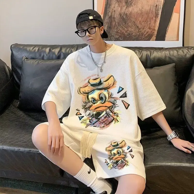 Bộ Đồ Bánh Quế, Thời Trang Hợp Xu hướng Phong Cách Hồng Kông Mới Mùa Hè, Áo Mặc Bên Ngoài Dễ Phối Đồ Thường Ngày Cho Nam, Tay Lửng Bộ Hai Mảnh, Thích Hợp Cho Nam, Tỷ Lệ Mua Lại 48%