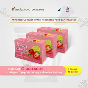 C+Collagen 3 Box Isi 18 Sachet - Minuman Collagen Tripeptide 500mg + Vit C 1000mg untuk Kesehatan Kulit dan Imunitas