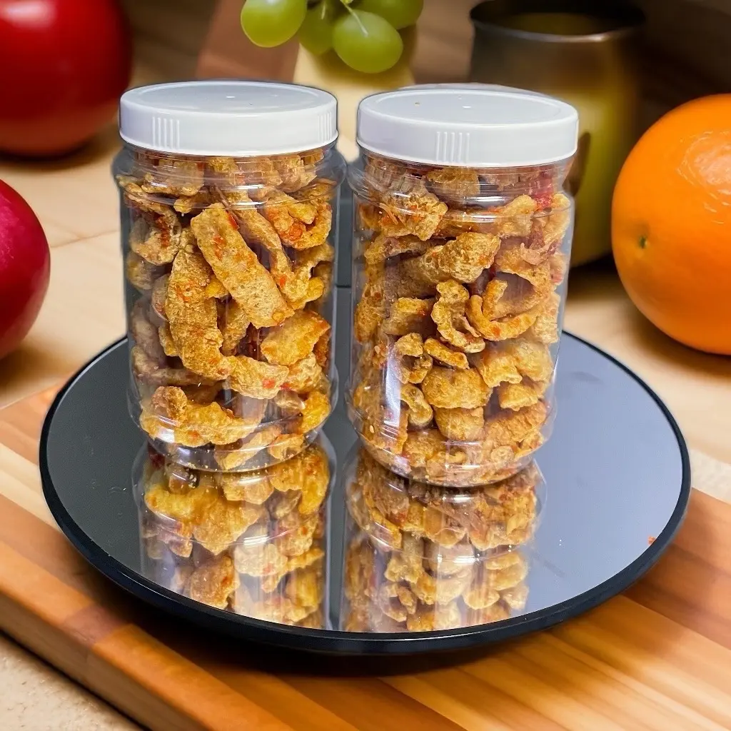 2 hộp nhỏ da heo chiên nước mắm tỏi ớt cay 120g mỗi hộp  Snack Ăn Vặt