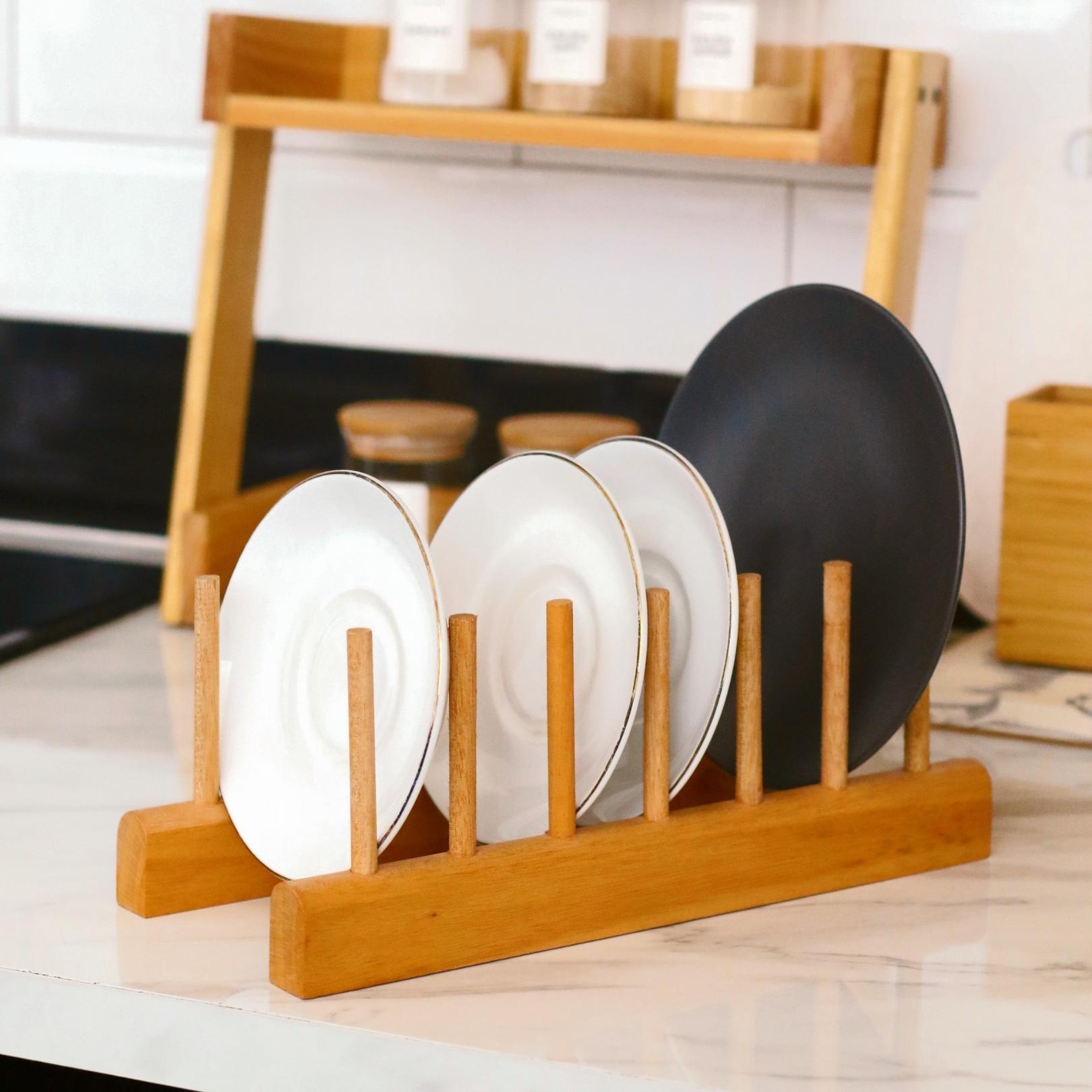 Pinexa Tempat Piring Mangkok Kayu Rak piring Meja Plate Holder