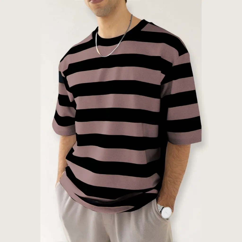 JACKSPIRE  Kaos Stripe Warna Cokelat Hitam Distro Lengan Pendek Pria dan Wanita Kekinian Bahan Cotton Combed 24s Premium Tebal