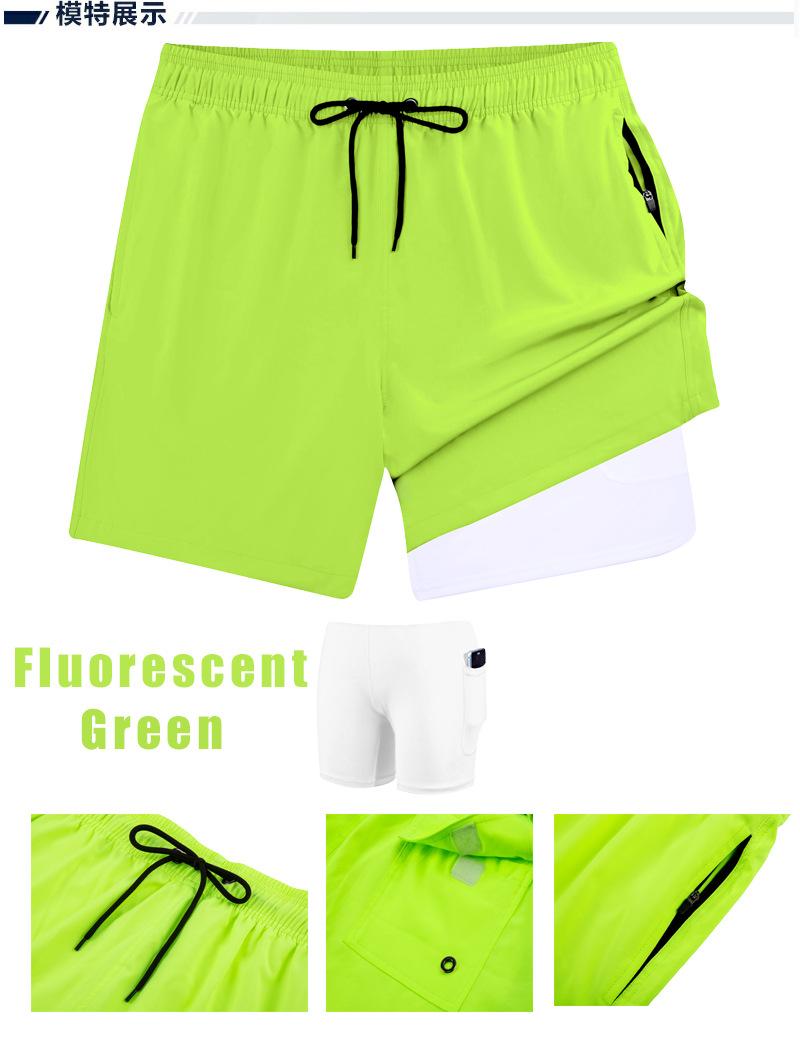 Product Introduction of European and American Men's Swim Shorts with Zipper Pocket, Two-in-One Beach Shorts, Anti-Embarrassment, Quick-Dry, Water-Resistant Lining Shorts 12