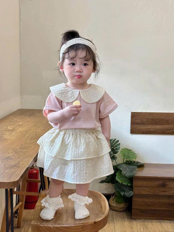 [6-18kg] A4657 sét áo cổ bèo CHẤM BI kèm chân váy  đáng yêu cho bé