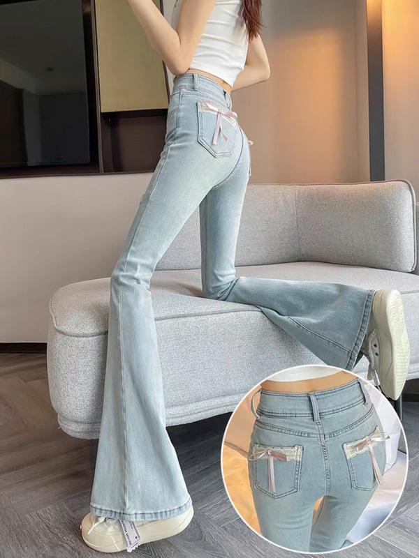 (NEW) Quần jean ống loe thêu nơ xinh xắn JEAN ZY