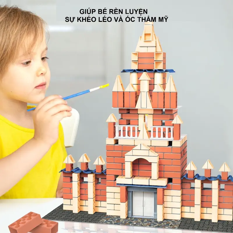 Đồ chơi lắp ráp xây nhà gạch mini mô phỏng như thật cho bé nhập vai thợ hồ kĩ sư xây dựng có sẵn dụng cụ, xi măng Bộ Lắp Ráp Tháo Lắp Toy Xếp Hình 1