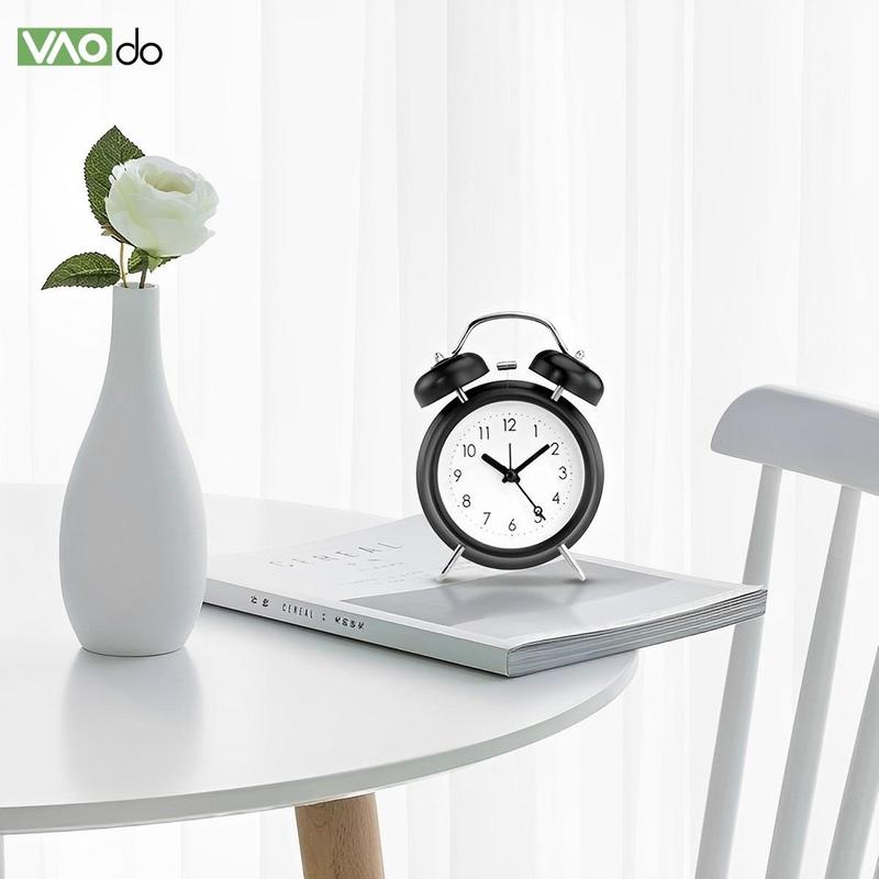 Alarm Clock, 1 Count Loud Alarm Clock, Twin Bell Analog Clock, Battery Operated Design Round Clock with Backlight for Bedroom, Home Goods 3