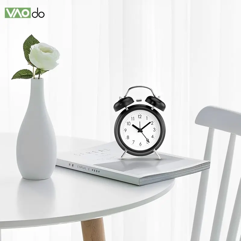 Alarm Clock, 1 Count Loud Alarm Clock, Twin Bell Analog Clock, Battery Operated Design Round Clock with Backlight for Bedroom, Home Goods 3